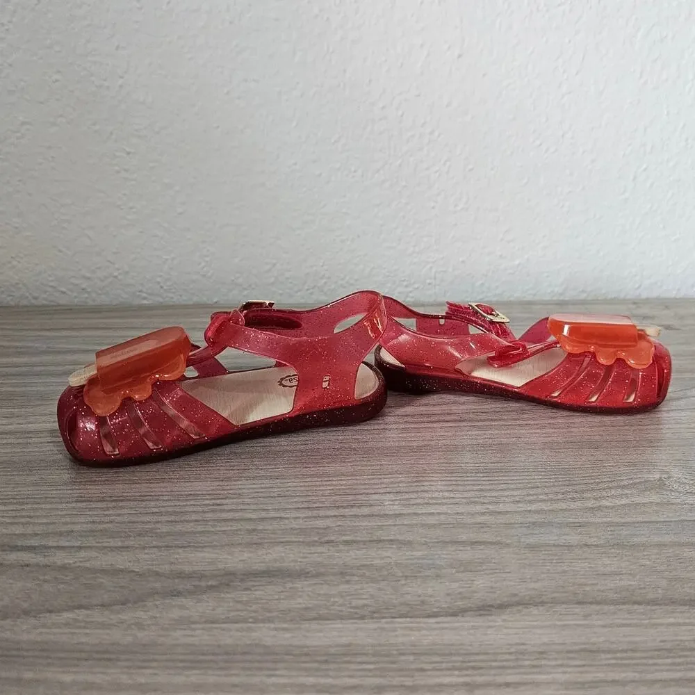 Mini Melissa Aranha VIII Slingback Sandal Melting Popsicle Pink Glitter Kid US 7